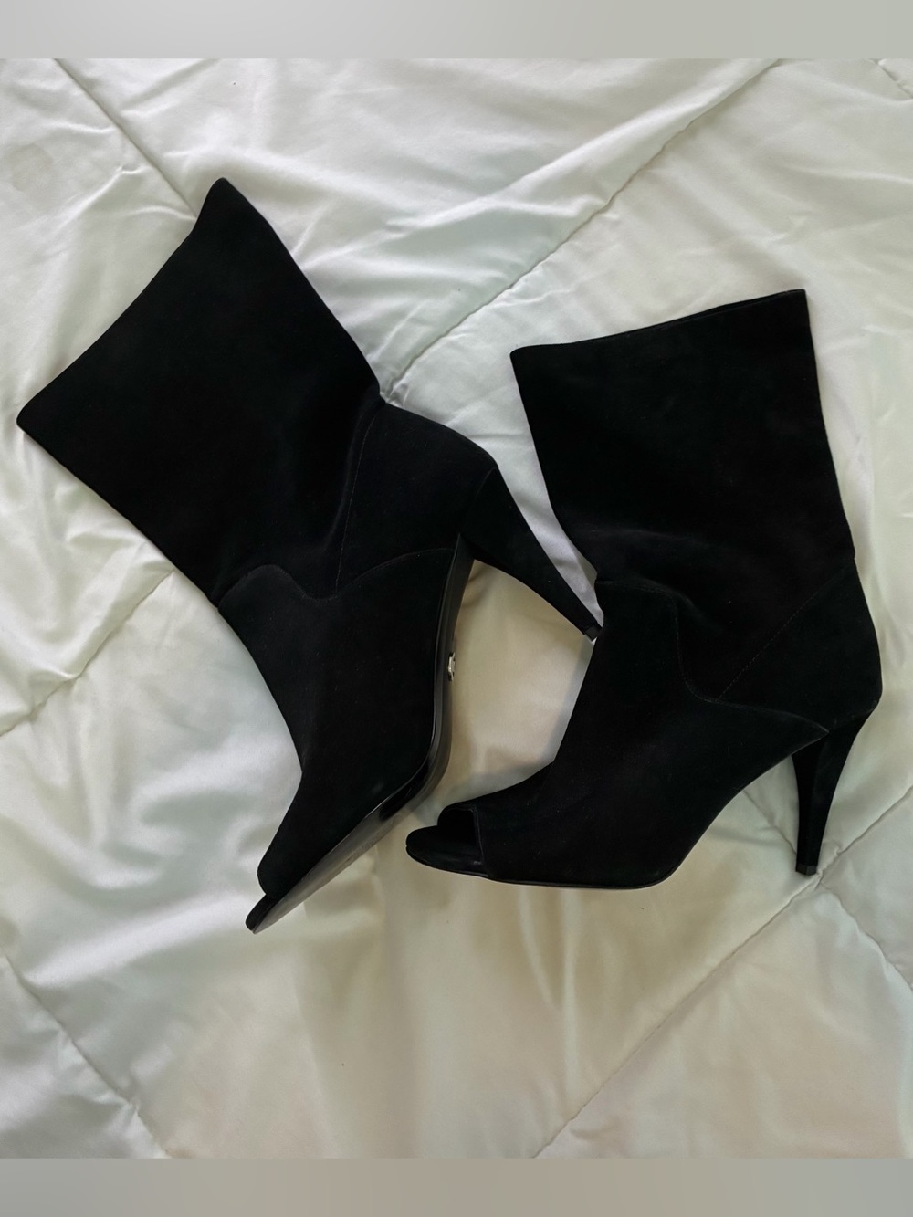 Michael Kors Elaine Black Suede Peep Toe Heeled Boots Size 8